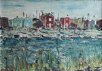 Mid Century Original Harbor Scene Oil Painting From Sweden 1948