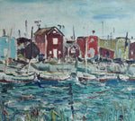 Mid Century Original Harbor Scene Oil Painting From Sweden 1948