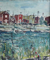 Mid Century Original Harbor Scene Oil Painting From Sweden 1948