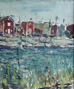 Mid Century Original Harbor Scene Oil Painting From Sweden 1948