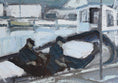 Load image into Gallery viewer, Original Vintage Mid Century Harbor Oil Painting Sweden
