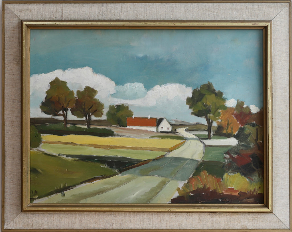 Colorful Vintage Original Farmhouse Oil Painting From Sweden