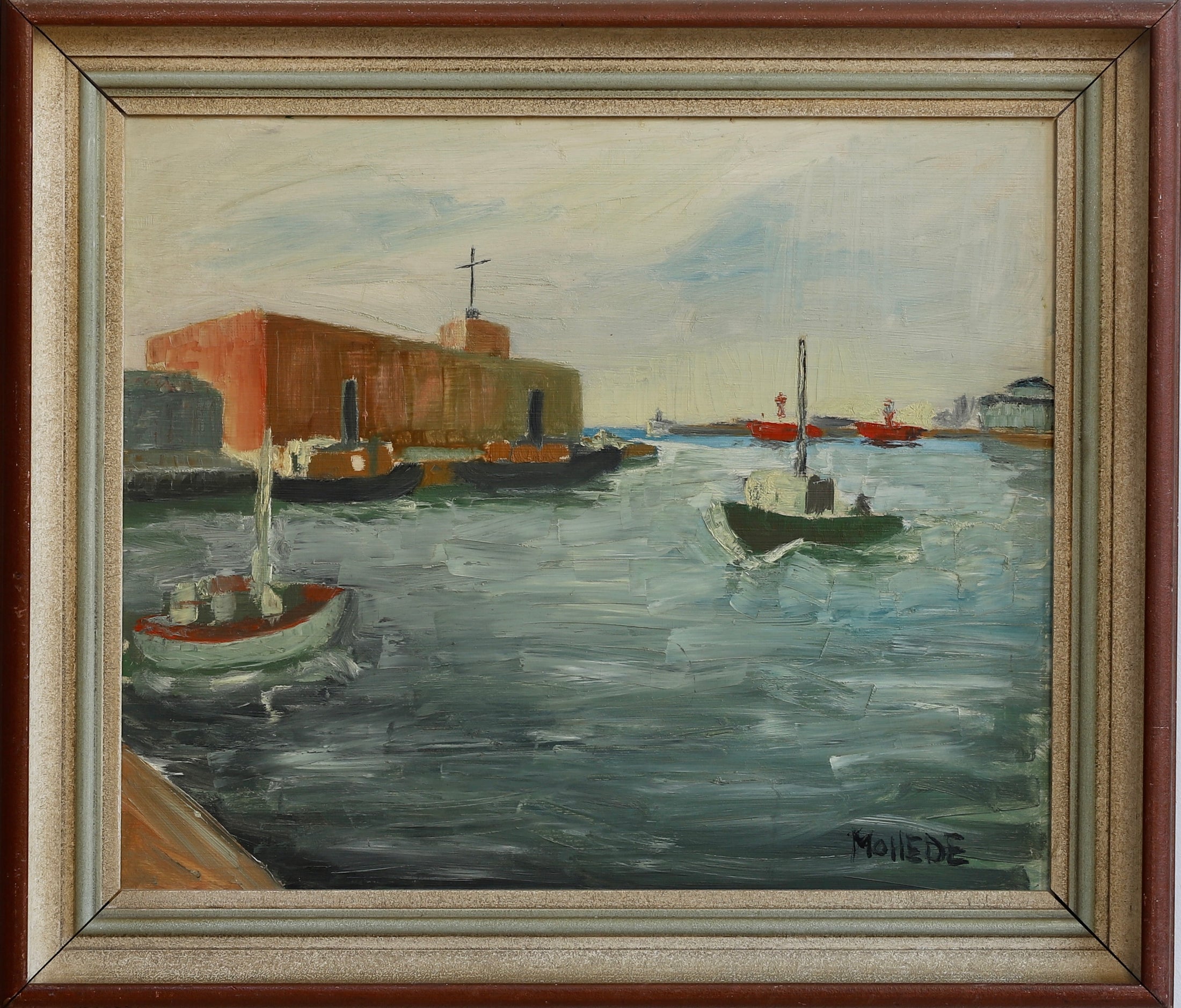 Vintage Mid Century Cityscape Painting From Sweden