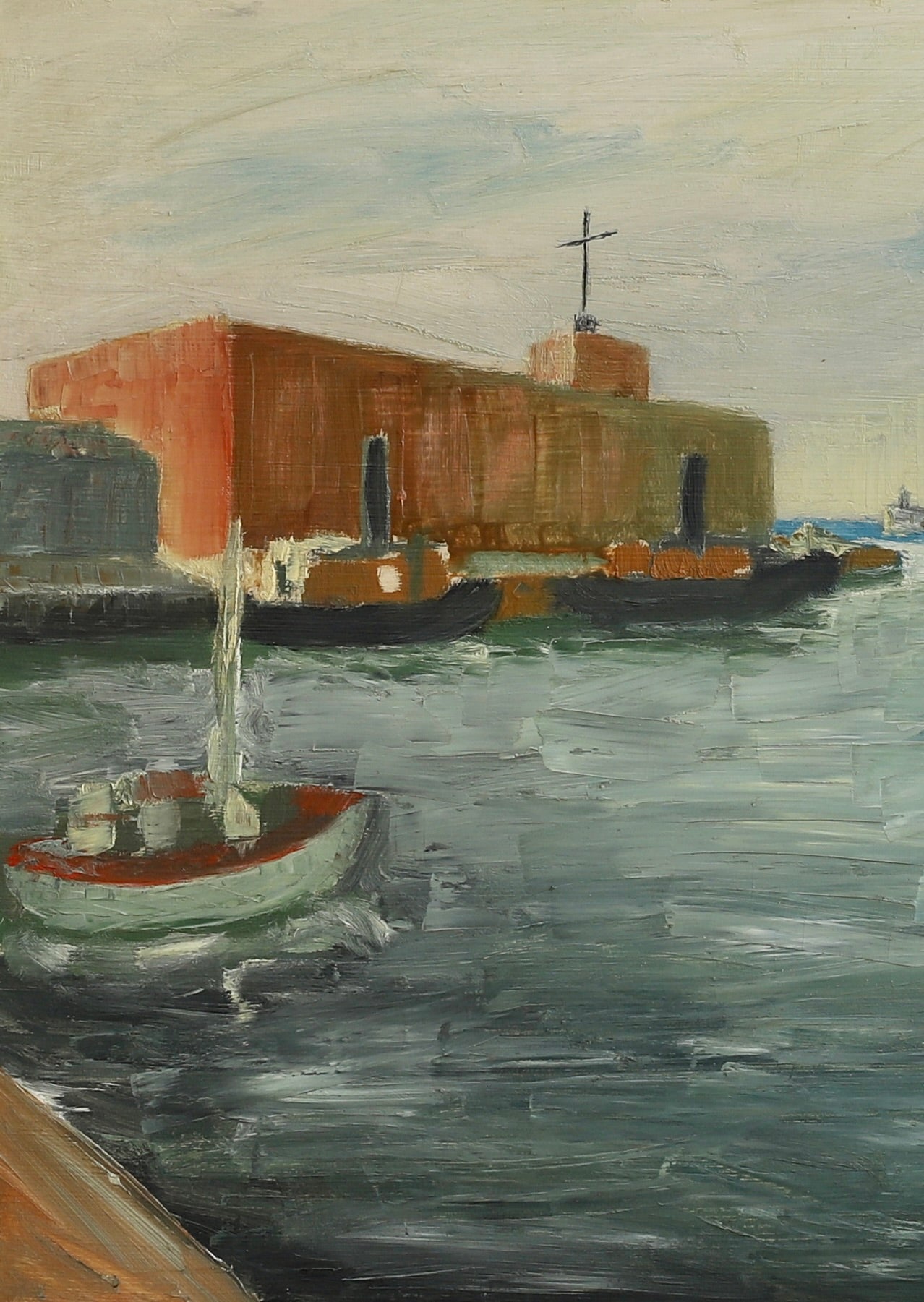 Vintage Mid Century Cityscape Painting From Sweden