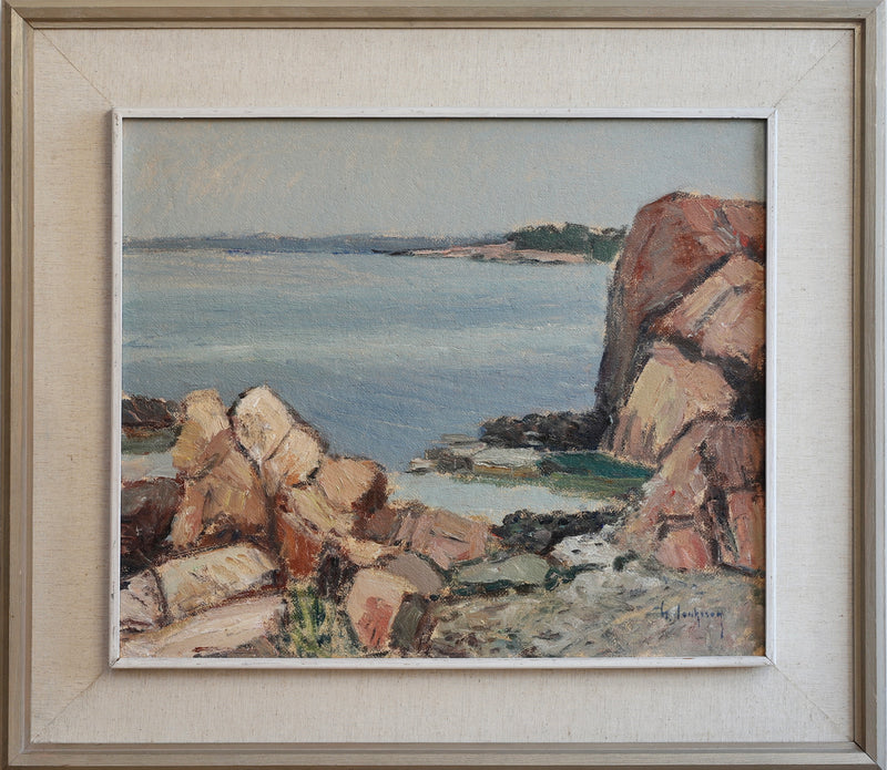 Mid Century Vintage Art Coastal Oil Painting from Sweden