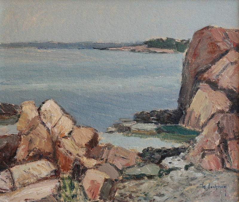 Mid Century Vintage Art Coastal Oil Painting from Sweden