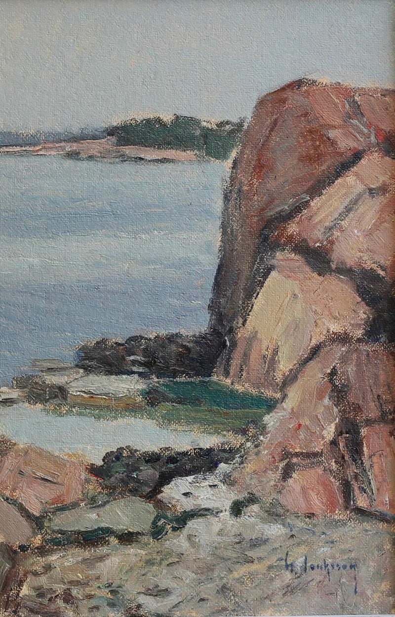 Mid Century Vintage Art Coastal Oil Painting from Sweden