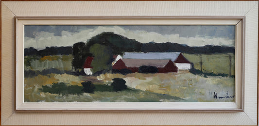 Mid Century Original Vintage Farmhouse Oil Painting from Sweden