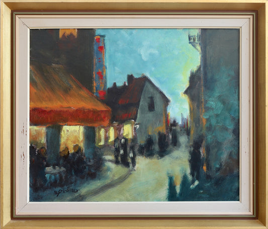 Mid Century Original Cityscape Oil Painting from Sweden
