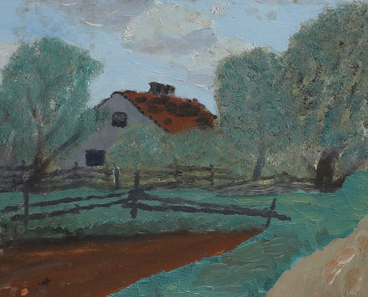 Vintage Art Mid Century Farmhouse Oil Painting From Sweden