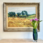 Original Mid Century Haystacks Oil Painting from Sweden