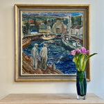 Mid Century Harbor Oil Painting from Sweden 1948