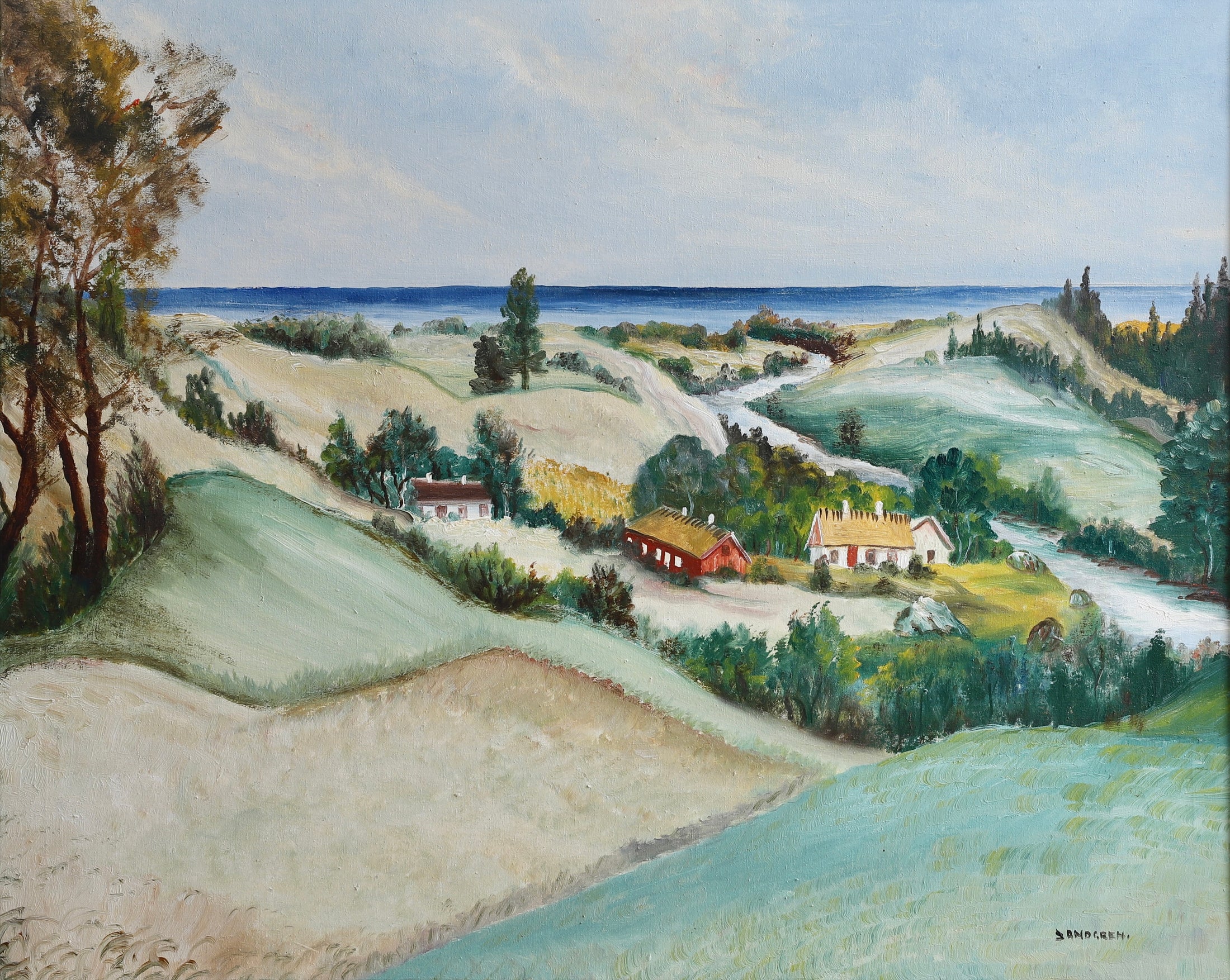 Vintage Art Coastal Oil Painting from Sweden