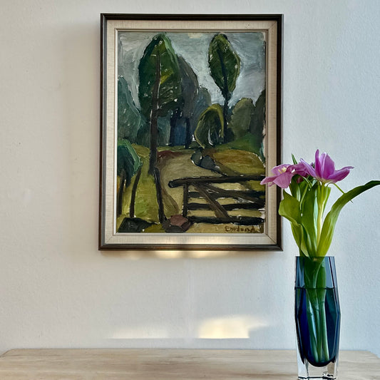 Mid Century Original Vintage Oil Painting from Sweden