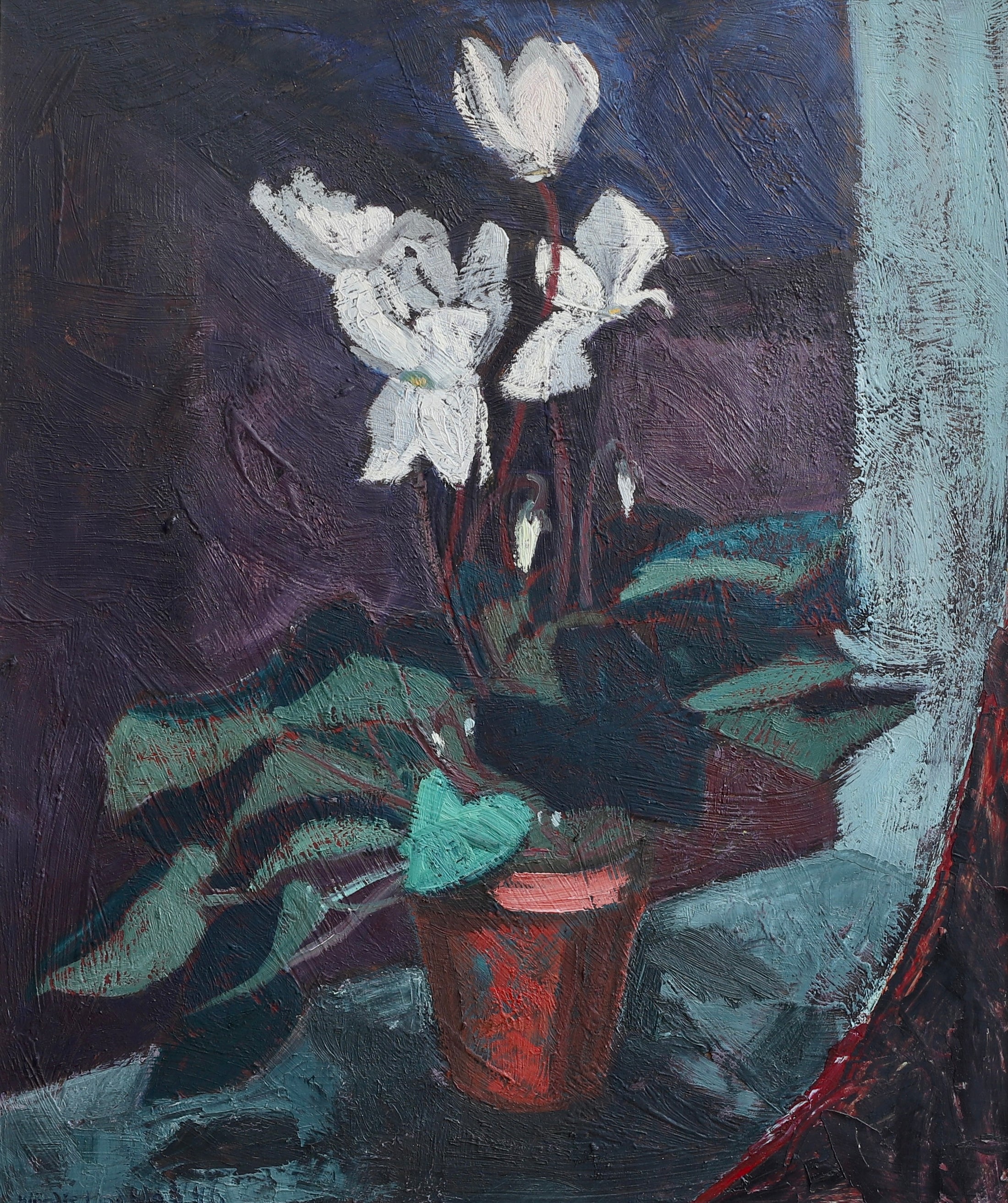 Mid Century Original Still Life Oil Painting From Sweden 1946