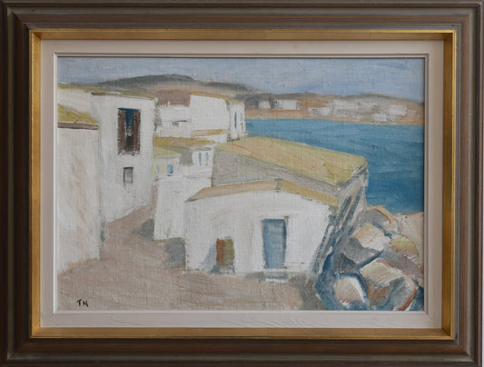 Vintage Oil Painting of Ibiza by T Nilsson from Sweden 1967