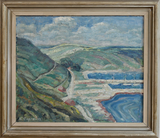 Vintage Art Coastal Oil Painting from Sweden 1947
