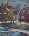 Vintage Mid Century Cityscape Oil Painting From Sweden