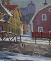 Vintage Mid Century Cityscape Oil Painting From Sweden