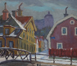 Vintage Mid Century Cityscape Oil Painting From Sweden