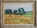 Original Mid Century Haystacks Oil Painting from Sweden