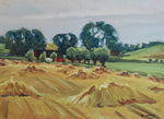 Original Mid Century Haystacks Oil Painting from Sweden