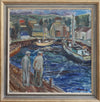 Mid Century Harbor Oil Painting from Sweden 1948