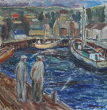 Mid Century Harbor Oil Painting from Sweden 1948