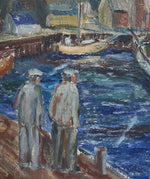 Mid Century Harbor Oil Painting from Sweden 1948