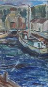 Mid Century Harbor Oil Painting from Sweden 1948