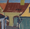 Mid Century Vintage Original Cityscape Oil Painting From Sweden
