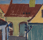 Mid Century Vintage Original Cityscape Oil Painting From Sweden