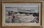 Vintage Art Mid Century Coastal Oil Painting from Sweden 1953