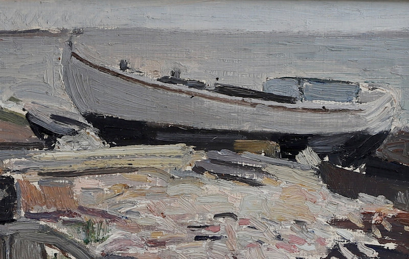 Vintage Art Mid Century Coastal Oil Painting from Sweden 1953