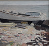 Vintage Art Mid Century Coastal Oil Painting from Sweden 1953