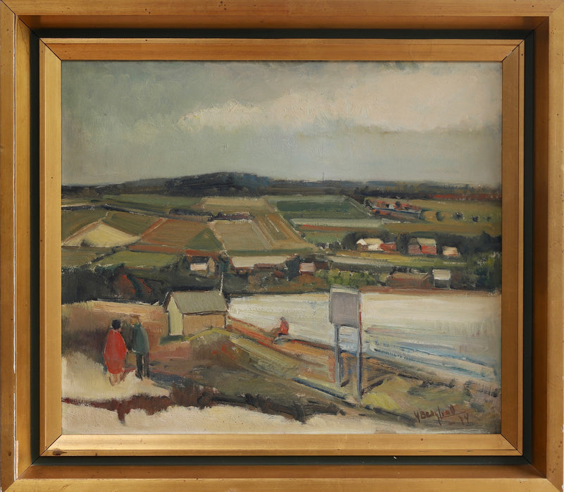 Mid Century Vintage Coastal Oil Painting From Sweden by G Berglund 1944