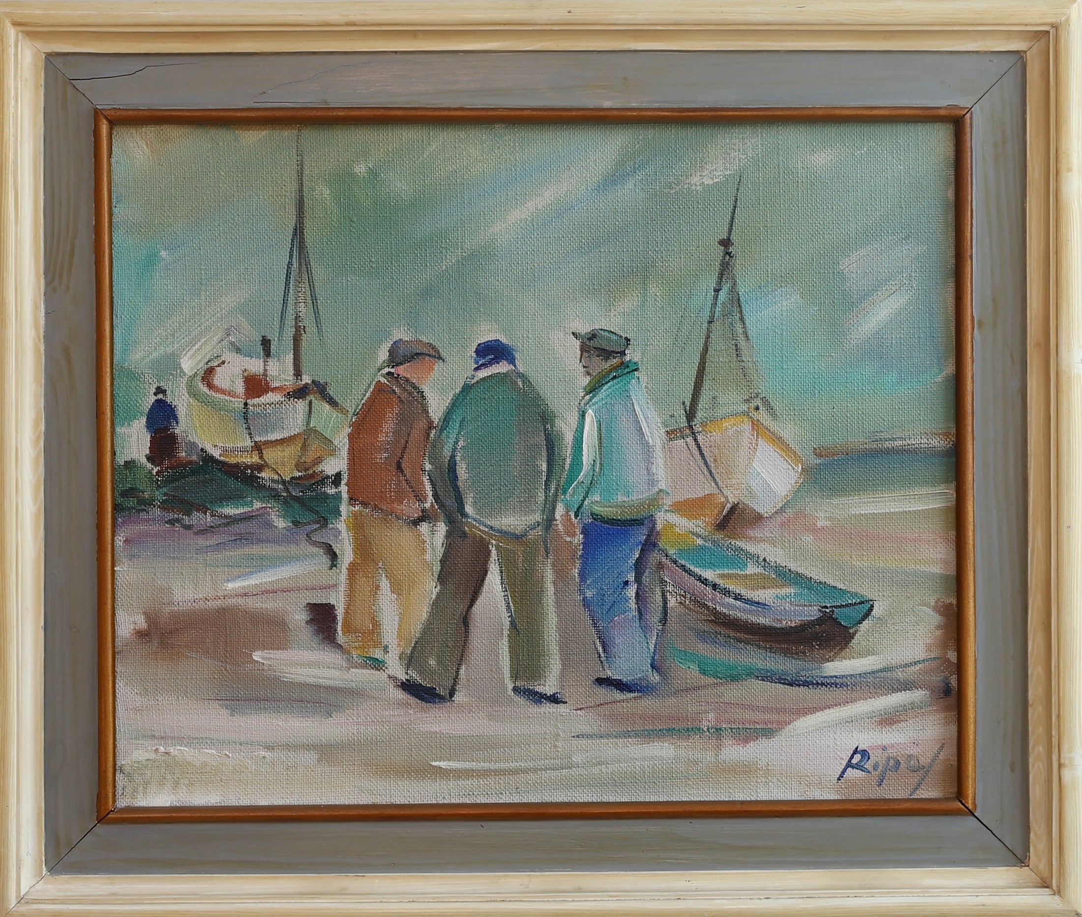 Vintage Original Harbor Oil Painting By H Ripa From Sweden
