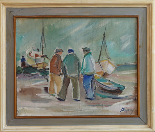 Vintage Original Harbor Oil Painting By H Ripa From Sweden