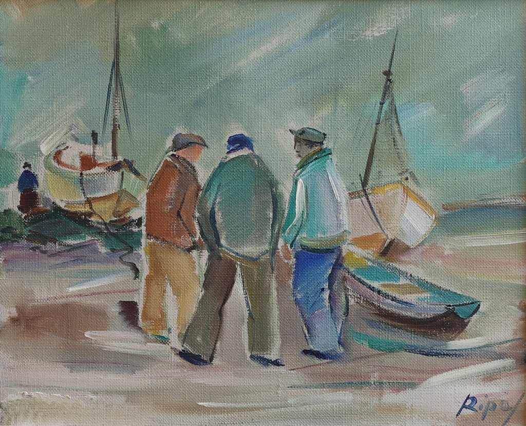 Vintage Original Harbor Oil Painting By H Ripa From Sweden