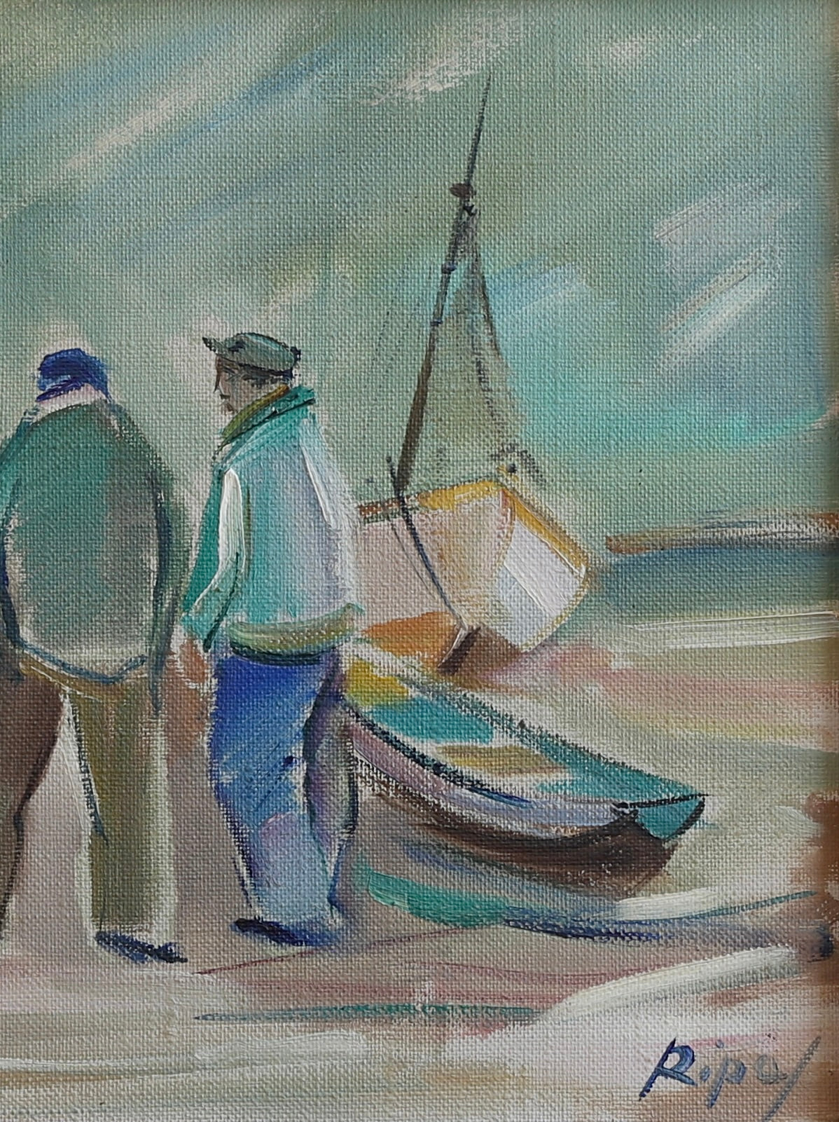 Vintage Original Harbor Oil Painting By H Ripa From Sweden