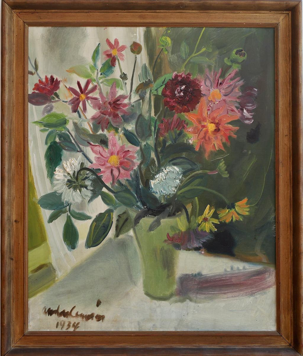 Vintage Original Still Life Oil Painting From Sweden 1934