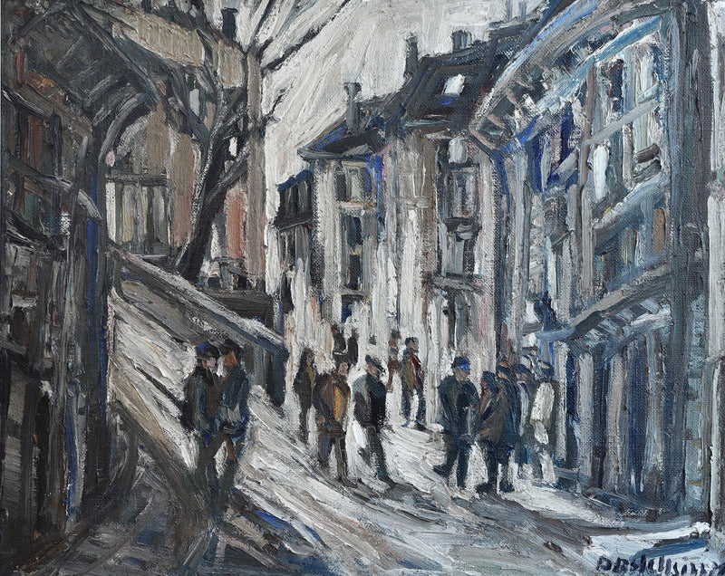 Mid Century Original City Winterscape Oil Painting From Sweden