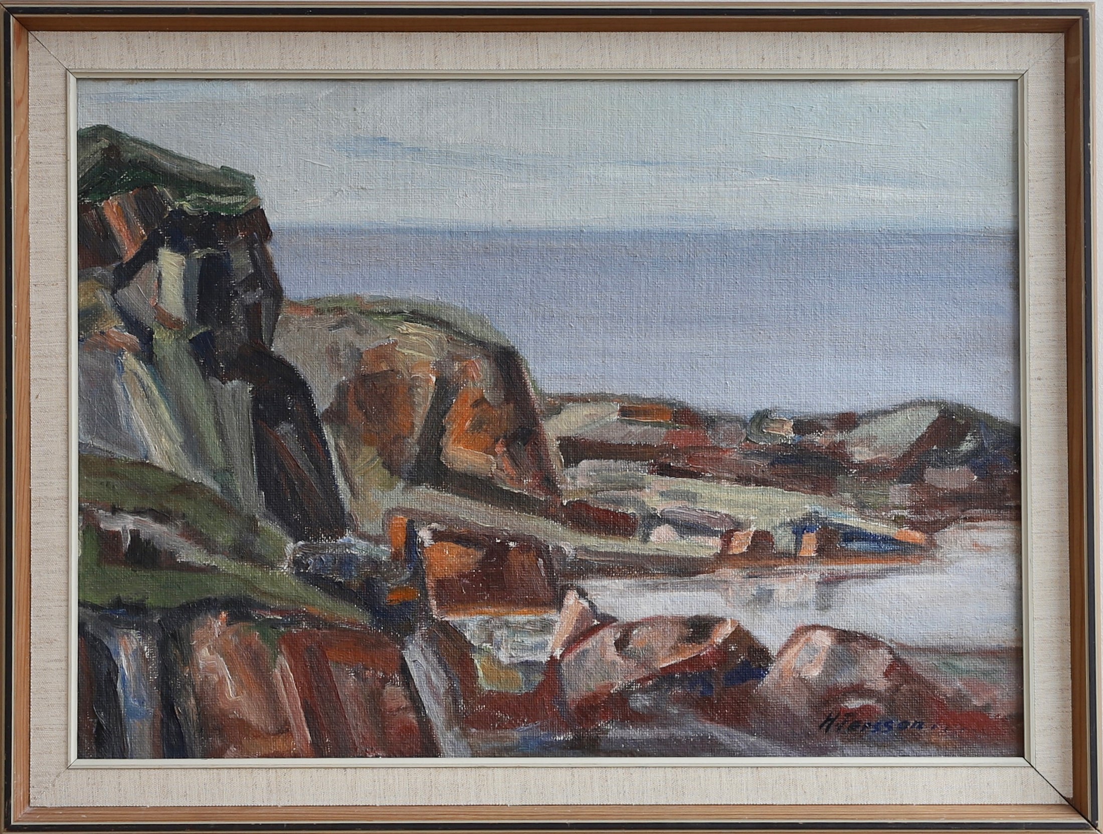 Mid Century Original Coastal Oil Painting From Sweden