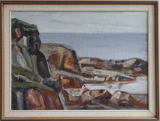 Mid Century Original Coastal Oil Painting From Sweden