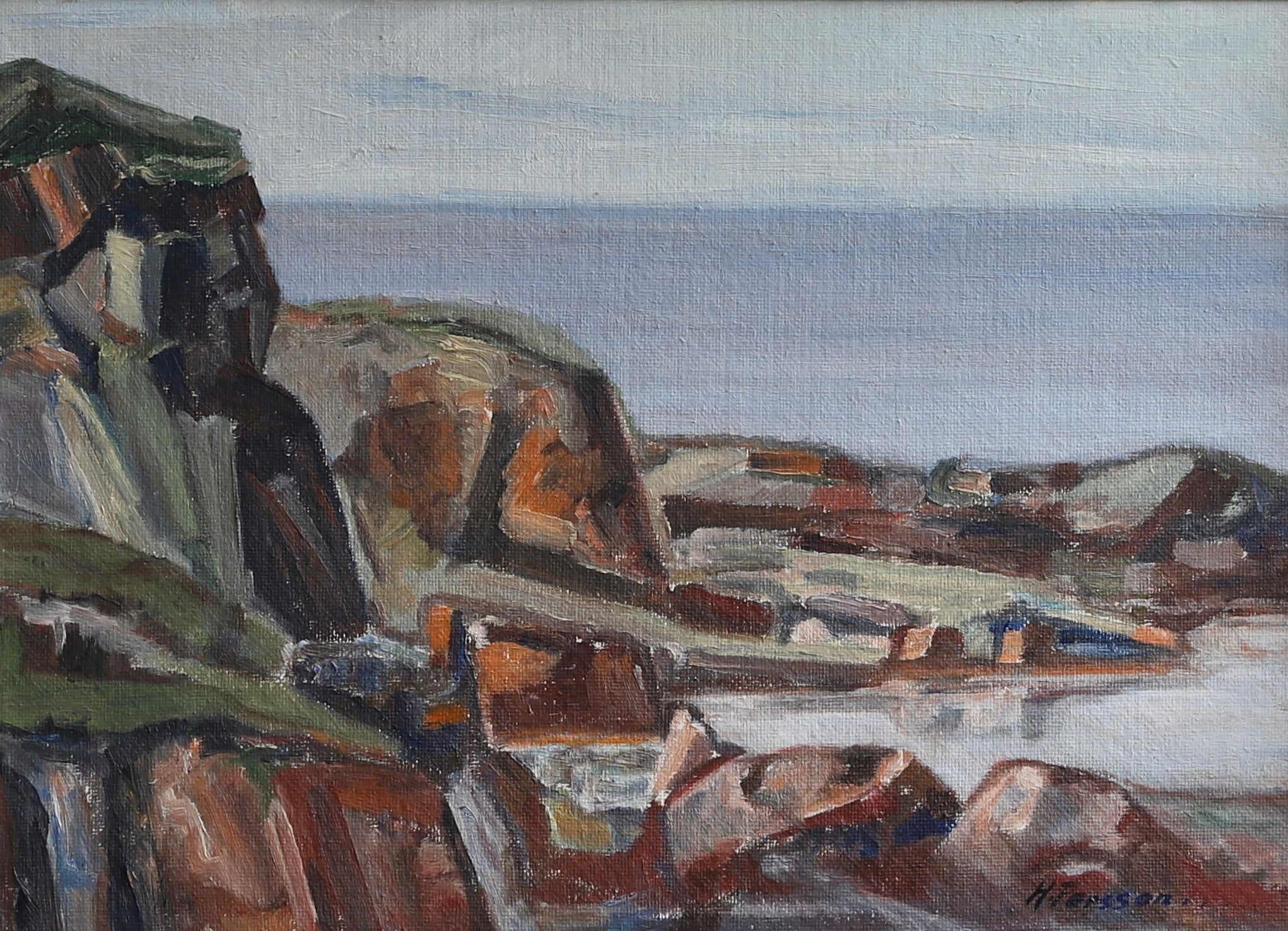 Mid Century Original Coastal Oil Painting From Sweden