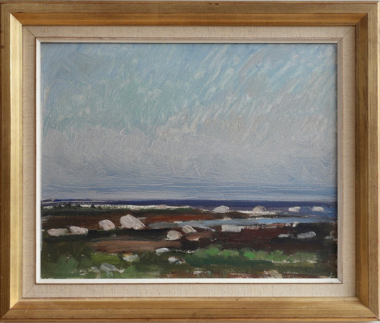 Vintage Art Mid Century Coastal Oil Painting from Sweden