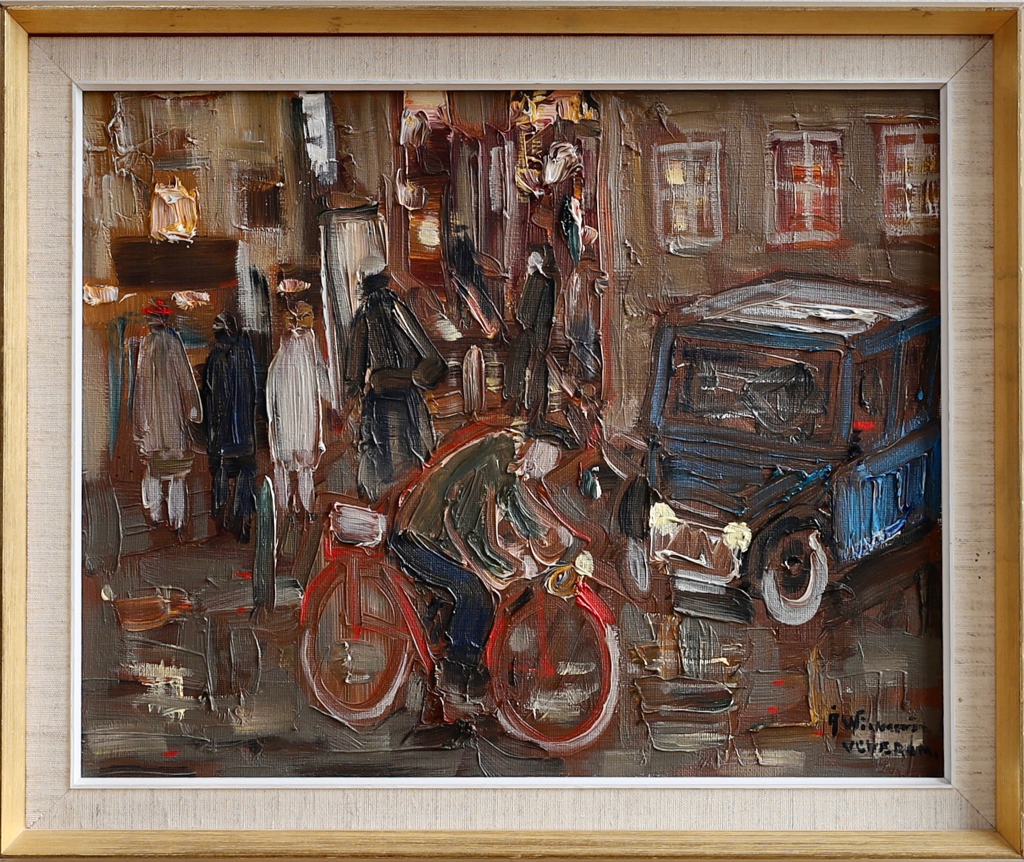 Vintage Mid Century Cityscape Oil Painting From Sweden