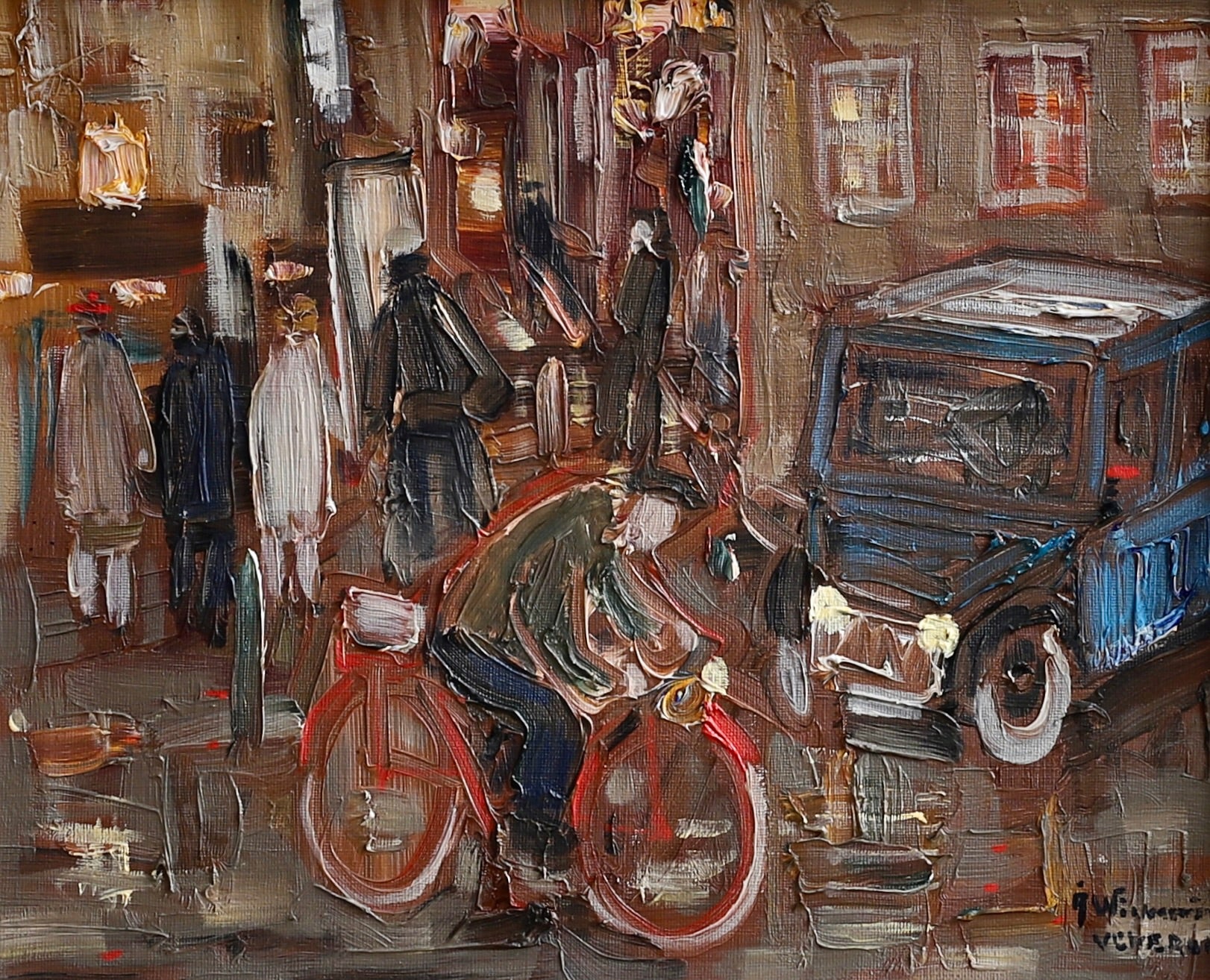 Vintage Mid Century Cityscape Oil Painting From Sweden