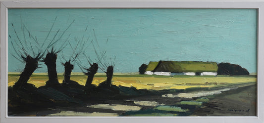 Original Vintage Mid Century Farmhouse Oil Painting Sweden