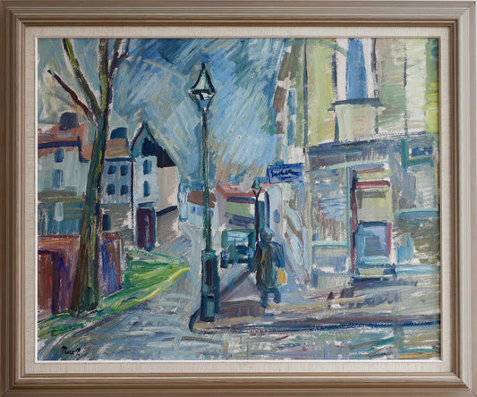 Mid Century Original Cityscape Oil Painting From Sweden